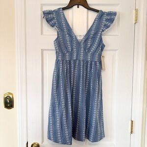 NWT Peyton & Parker 100% Cotton Smocked Lace Trim Blue Dress Size XS Could Fit S